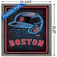 Бостън Ред Со-Неон Каска Стена Плакат, 14.725 22.375 Рамкирани