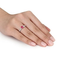 Дамски Каратов овално изрязан Т. Г. в. Рубин и т. в. диамант 10кт двуцветен годежен пръстен с бяло и жълто