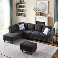 Аукфа Г-образен секционен диван с табуретка, мека мебел за хол