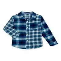 Чудо нация бебе и малко дете момче карирана фланела бутон риза, размери 12м-5т
