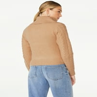 Лъжичка жените дълъг ръкав цип кабел плета жилетка пуловер, размери ХС-ХСЛ