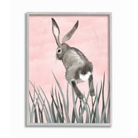 Ступел индустрии зайче заек скок трева Розово зелено Животни Живопис рамкирани стена изкуство от Зивей ли