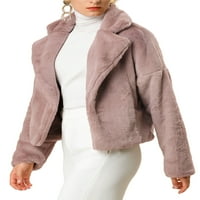 Уникални изгодни Дамски изрязани яке нотка Ревера Фау кожа пухкаво палто