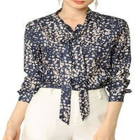 Уникални изгодни Дамски флорални Папийонка врата бутон нагоре Работа блуза риза