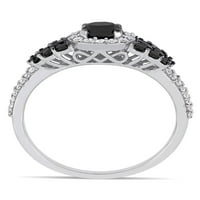 Миабела 1-Каратов Т. В. черно-бял диамант 14к Бяло Злато годежен пръстен ореол