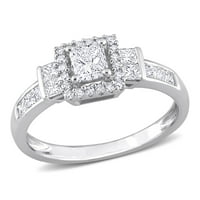 Миабела Женски карат Т. У. принцеса шлифован диамант 14 карата Бяло Злато ореол годежен пръстен