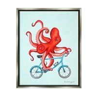 Ступел индустрии Червен октопод пипала Езда Син велосипед Графичен Арт блясък сив плаваща рамка платно печат