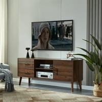 Аукфа модерна ТВ стойка за хол, 55 ТВ шкаф с чекмеджета, врата, отворени рафтове, крака, ТВ конзола развлекателен