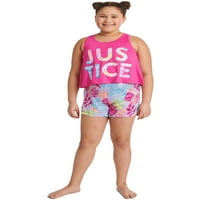 Правосъдие Момичета потник и печатни сън Шорти пижама комплект, 2-парче, размери 5-и плюс