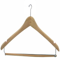 Дървена извита Закачалка за костюми с мини кука и заключваща лента против кражба, естествено покритие с хромиран