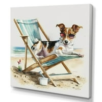 Дизайнарт куче, лежащо на стол на плажа