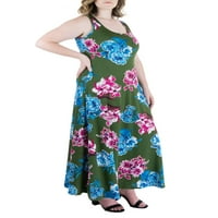 24севен комфорт облекло жените Плюс размер зелен Флорален рокля без ръкави Макси
