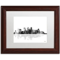 Търговска марка изобразително изкуство Бирмингам Алабама Скайлайн БГ-1 платно изкуство от Марлене Уотсън, бял мат, дървена рамка