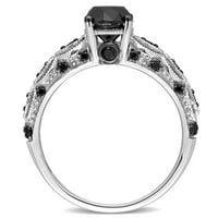 Миабела Дамски 1-Каратов Т. в. черен диамант 10кт Бяло Злато Реколта годежен пръстен