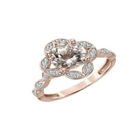 1-Каратов Т. Г. в. Морганит и каратов диамант Кватрефойлов годежен пръстен в 10к Розово злато