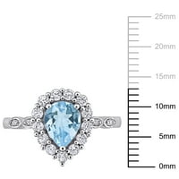 Миабела жени КТ Скай Блу Топаз създаден сапфир & диамант акцент 10кт Бяло Злато ореол пръстен