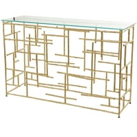 Декод 51 32 злато алуминиева решетка стил рамка геометрична конзола маса с прозрачно стъкло отгоре, 1-парче