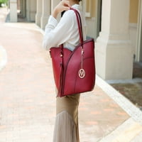 Колекция Имоджене двуцветни шевове Веган кожа дамска чанта за рамо с портфейл от Миа к - - бежово