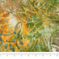 Плат, памучен Принт батик, Дворна кройка, зелени и оранжеви листа