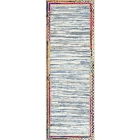 нулум Елена плетена граница Юта бегач килим, 2 '6 10', Светло синьо